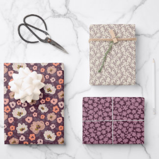 Romantic moody plum purple floral wedding shower wrapping paper sheet