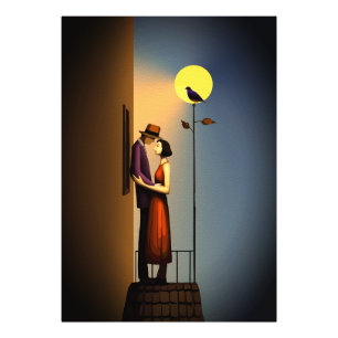 Romantic Moonlight Balcony – Vintage Noir Love Photo Print