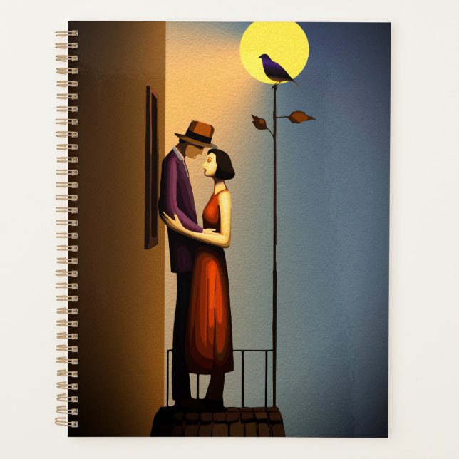Romantic Moonlight Balcony – Vintage Noir Love Planner (Front)