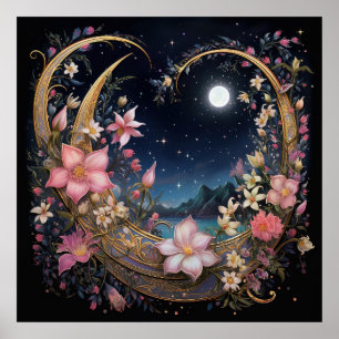 Romantic Moonlight Garden Poster