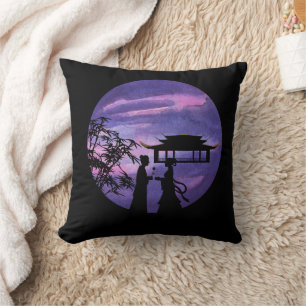 Romantic Moonlight Silhouette Asian Love Story art Cushion