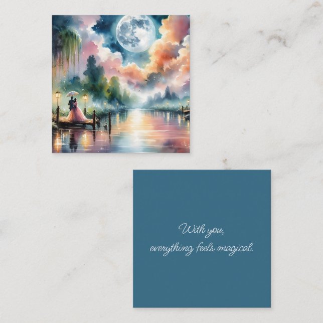 Romantic Moonlight Watercolor Night Scene Calling Card (Front/Back)