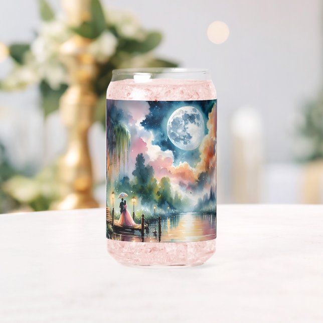 Romantic Moonlight Watercolor Night Scene Can Glass (Insitu (Wedding))