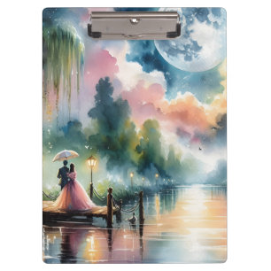 Romantic Moonlight Watercolor Night Scene Clipboard