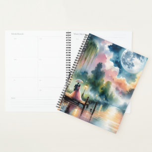 Romantic Moonlight Watercolor Night Scene Planner