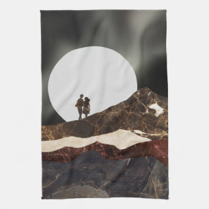 Romantic Moonlit Marble Landscape Tea Towel