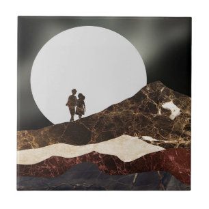 Romantic Moonlit Marble Landscape Tile
