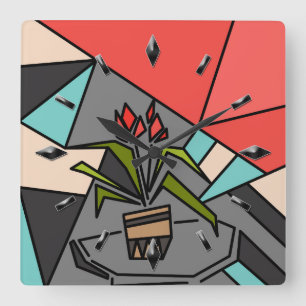 Romantic mosaic texture elements vitrage flowers f square wall clock