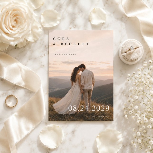 Romantic Mountain Sunset Wedding Photo Save The Date (Creator Uploaded)