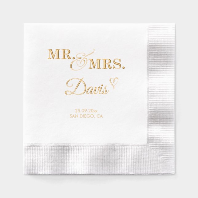 Romantic Mr and Mrs Wedding Foil Napkins (Front)