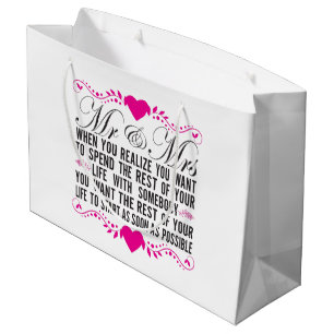 Romantic Mr. and Mrs. word art Wedding Large Gift Bag