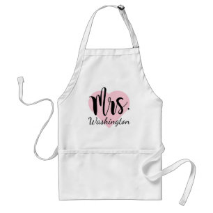 Romantic Mrs Pink Heart Calligraphy Monogram Standard Apron
