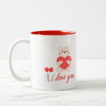 romantic mug designer bear with heart and flower