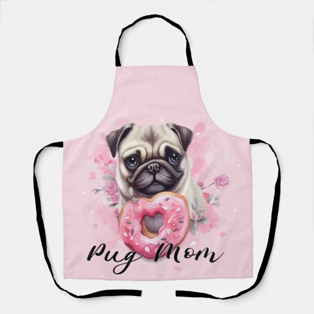 Romantic Mum Pug with Lovely Doughnut Apron (Front)
