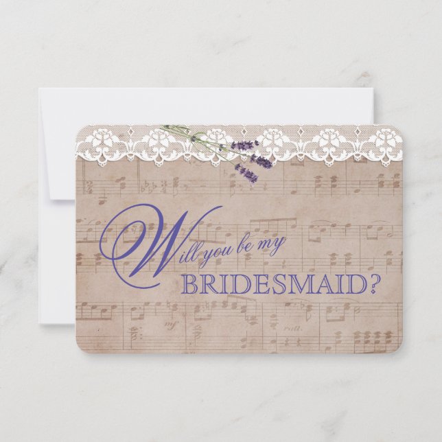 Romantic Music Lavender Be my BRIDESMAID Invite (Front)