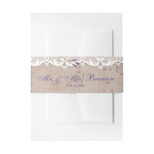 Romantic Music Sheet Lavender Lace Wedding Invitation Belly Band