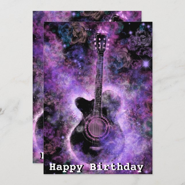 Romantic Musical Guitar Happy Birthday Cards (Front/Back)
