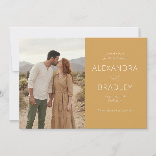 Romantic Mustard Rustic Photo Save The Date (Front)