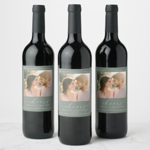 Romantic Muted Green Minimalist Photo Wine Label