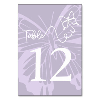 Romantic Muted Lavender Butterfly Garden Wedding Table Number