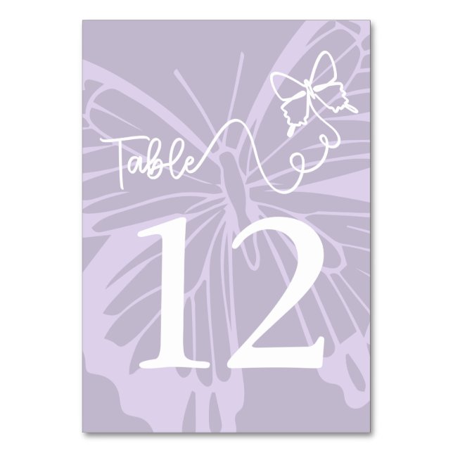 Romantic Muted Lavender Butterfly Garden Wedding Table Number (Front)