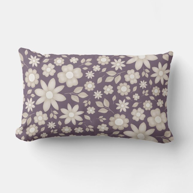 Romantic Muted Plum Watercolor Floral Pattern Lumbar Cushion (Front)
