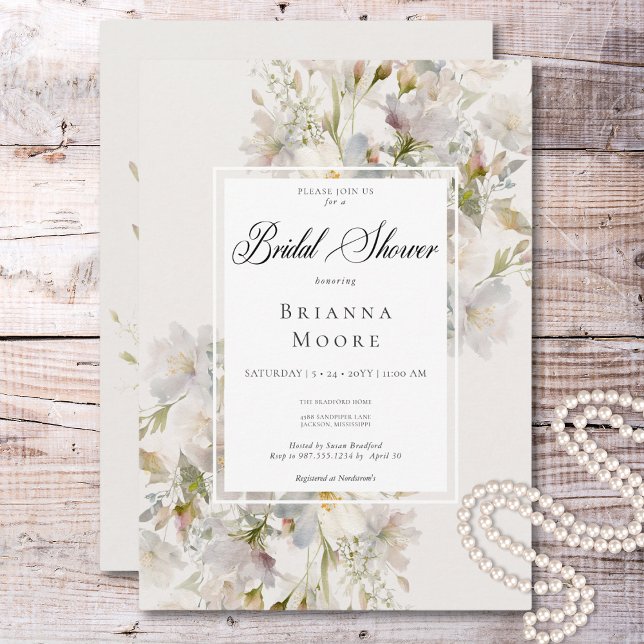 Romantic Muted White & Pink Floral Bridal Shower Invitation (Romantic Muted White & Pink Floral Bridal Shower Invitation)
