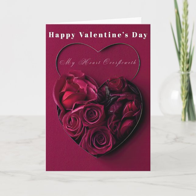 Romantic "My Heart Overfloweth" Red Valentine's  Note Card (Front)