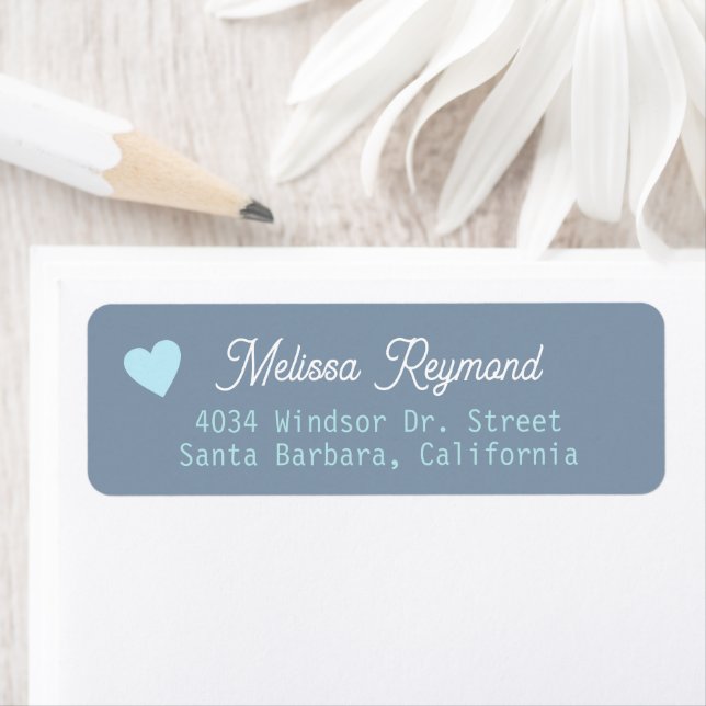 Romantic Name Dusty Blue Address Label with Heart (Insitu)