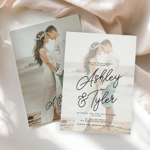 Romantic names script overlay photo wedding invitation