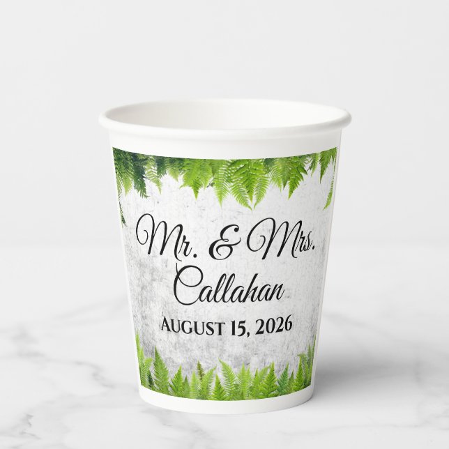Romantic Natural Ferns Leaves Elegant Greenery Paper Cups (Back)