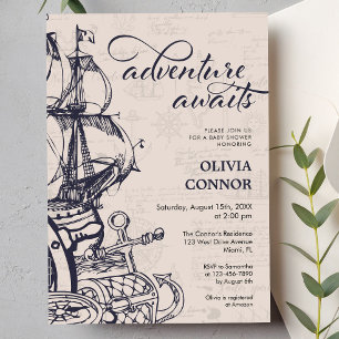 Romantic Nautical Adventure Awaits Baby Shower Invitation