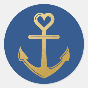 Romantic Nautical Heart Anchor Classic Round Sticker