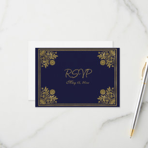 Romantic Navy and Gold Frame   RSVP Card