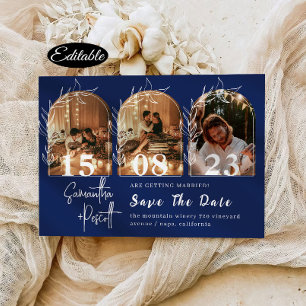Romantic Navy Arch Save The Date Photo Collage Invitation