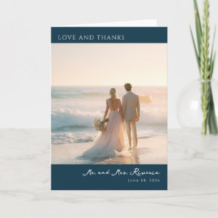 Romantic Navy Beach Photo Thank You Card