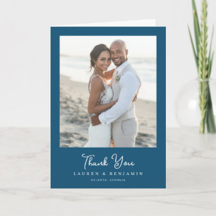 Romantic Navy Beach Photo Thank You Card