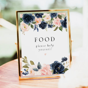 Romantic Navy Blue & Blush Floral Food Table Sign
