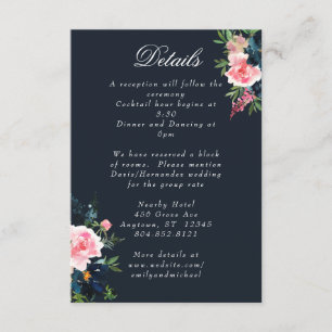 Romantic Navy Blue Blush Pink Floral Enclosure Card
