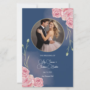 Romantic Navy Blue & Blush Pink Wedding Program