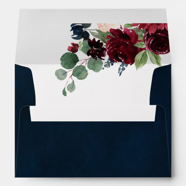 Romantic Navy Blue Blush Rose Floral Geometric Envelope (Back (Bottom))