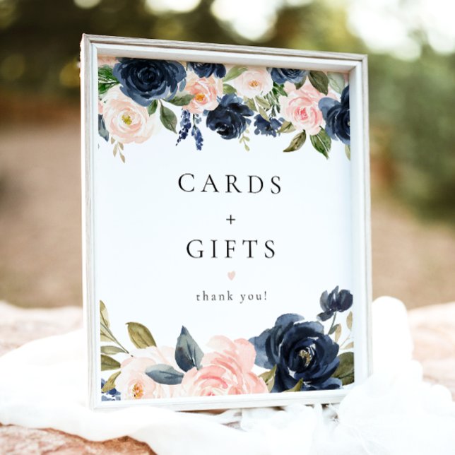 Romantic Navy Blue Floral Cards and Gifts Sign (Creator Uploaded)