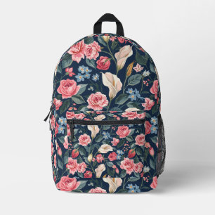 Romantic Navy Blue Floral Garden Pattern Printed Backpack
