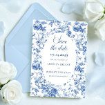 Romantic Navy Blue Floral Save the Date Wedding  Invitation<br><div class="desc">✅ For matching items search 231T in my collections ✅ Announce your special day with this Elegant Navy Roses Toile de Jouy Save the Date. Featuring navy, royal, dusty, and deep blue roses in a classic French toile pattern, this floral design adds timeless sophistication to your wedding stationery. Personalised with...</div>