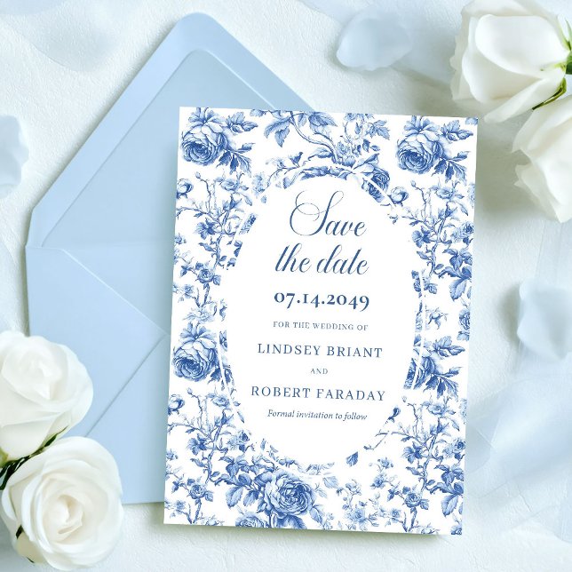 Romantic Navy Blue Floral Save the Date Wedding  Invitation (Romantic Navy Blue Floral Save the Date Wedding Card)