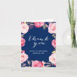 Romantic Navy Blue Pink Rose Flowers Thank You<br><div class="desc">================= ABOUT THIS DESIGN ================= Romantic Navy Blue Pink Rose Flowers Thank You Card Template. (1) You are able to CHANGE the Navy Background to ANY COLOR you like by clicking the "Customise it" button and setting the Background Colour. The text colour and size are adjustable too. (2) If you...</div>