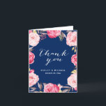 Romantic Navy Blue Pink Rose Flowers Thank You<br><div class="desc">================= ABOUT THIS DESIGN ================= Romantic Navy Blue Pink Rose Flowers Thank You Card Template. (1) You are able to CHANGE the Navy Background to ANY COLOR you like by clicking the "Customise it" button and setting the Background Colour. The text colour and size are adjustable too. (2) If you...</div>