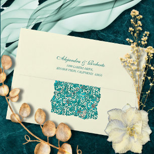 Romantic Navy Blue Teal Lace Wedding Style Envelope