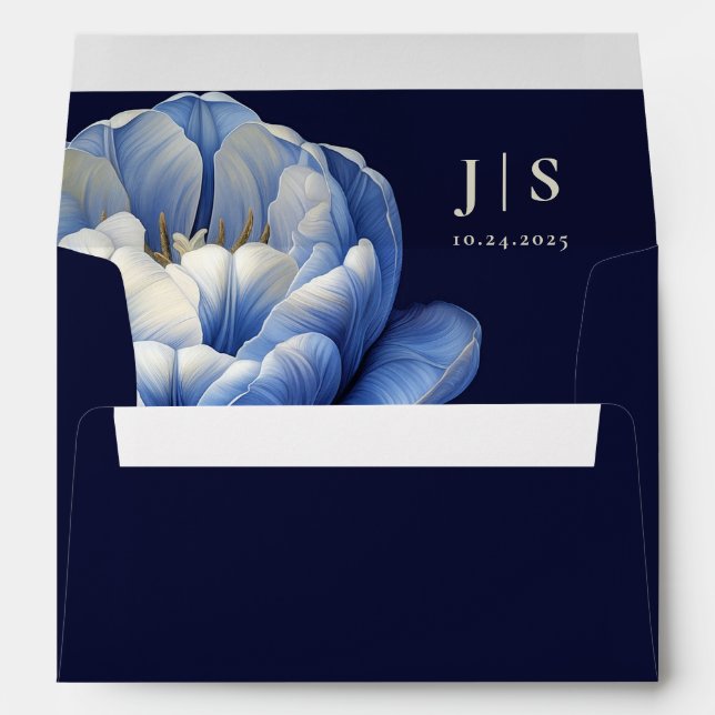 Romantic Navy Blue Tulip Wedding Envelope (Back (Bottom))