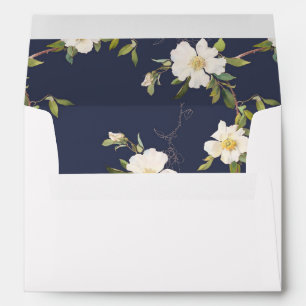Romantic Navy Blue White Floral Wedding Envelope